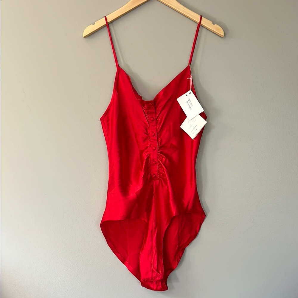 NWT Vintage Treesha Silk‎ Red Bodysuit Teddy Size Large